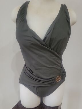 Michael Kors Charcoal Gray Wrap-Style One-Piece Swimsuit